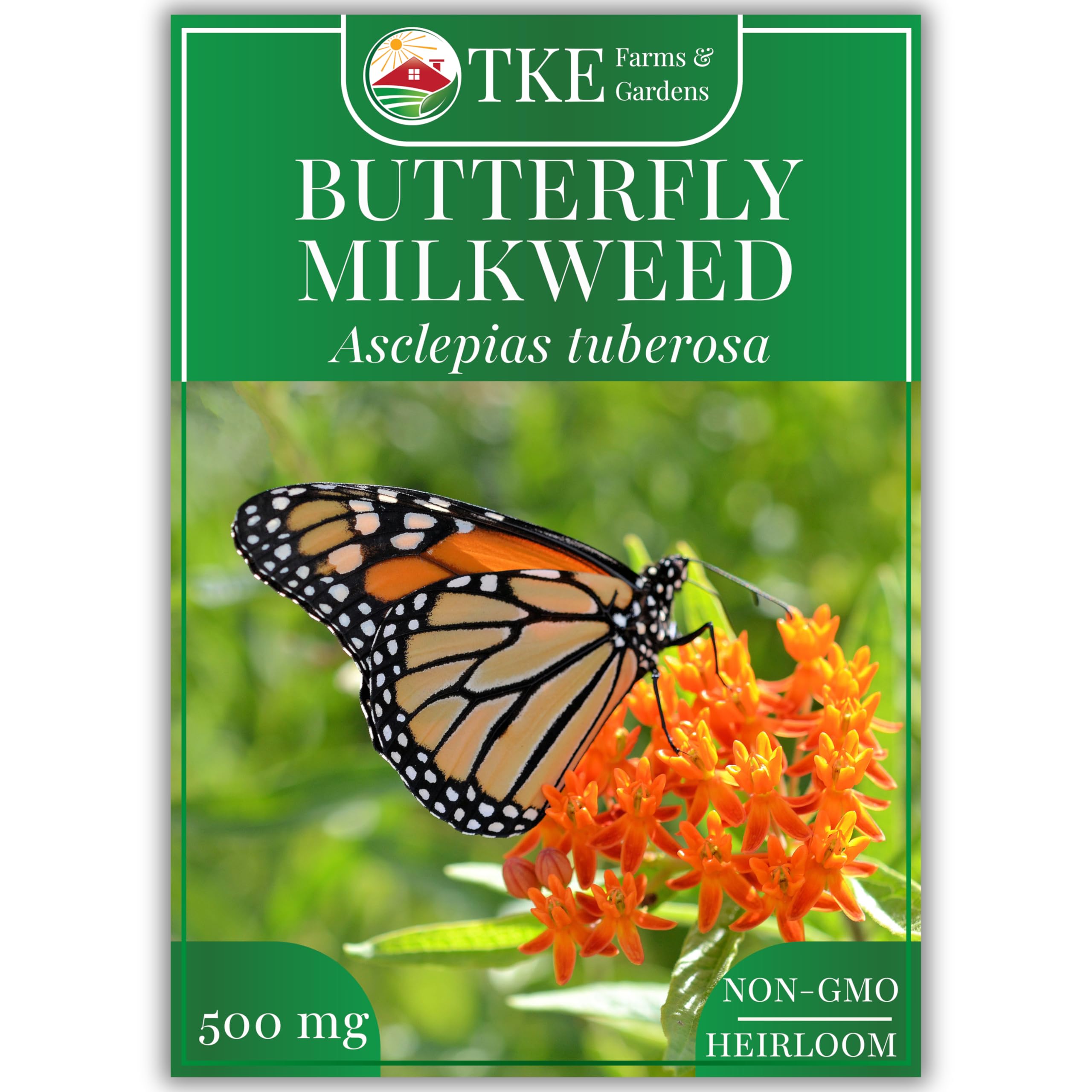 TKE Farms Butterfly Milkweed seeds packaging ready for planting and pollinator support.