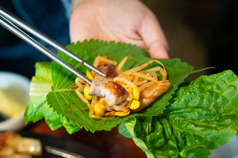 Shiso stir-fry with vegetables delivering bold Asian notes from TKE Farms & Gardens.