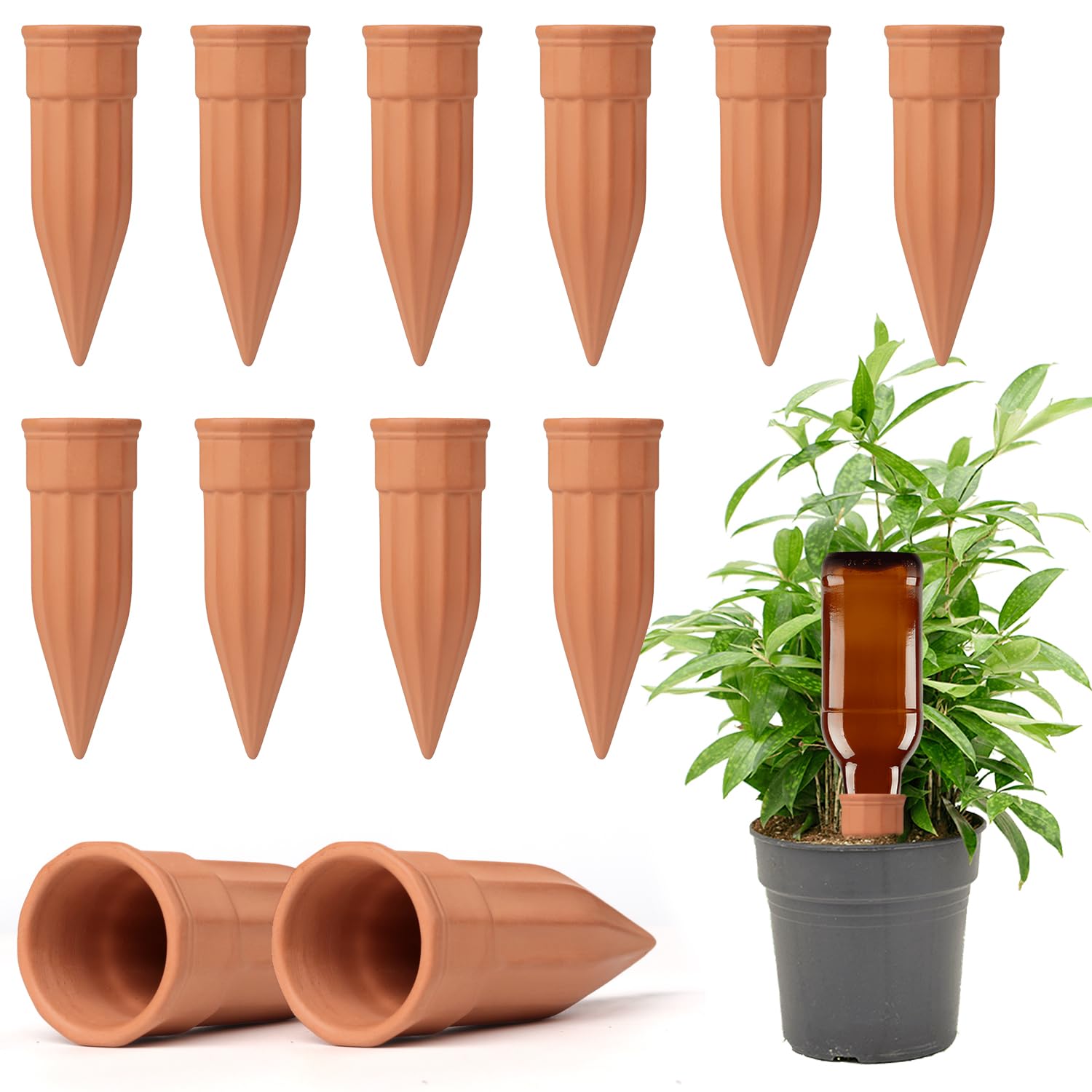 TKSCUSR self-watering spike terracotta with 12-sided concave design for steady moisture
