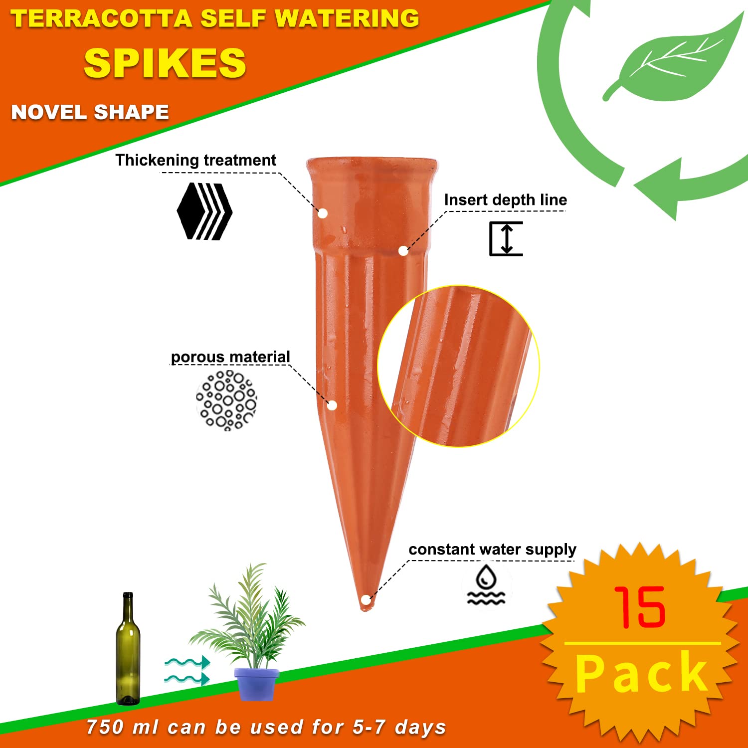 TKSCUSR self-watering stakes mounted in a pot with terracotta appearance