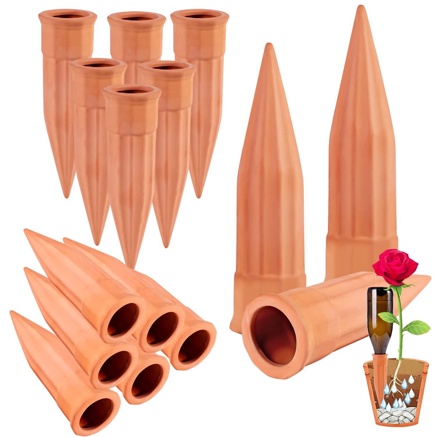 TKSCUSR terracotta watering spikes in a 15-pack for indoor and outdoor pots