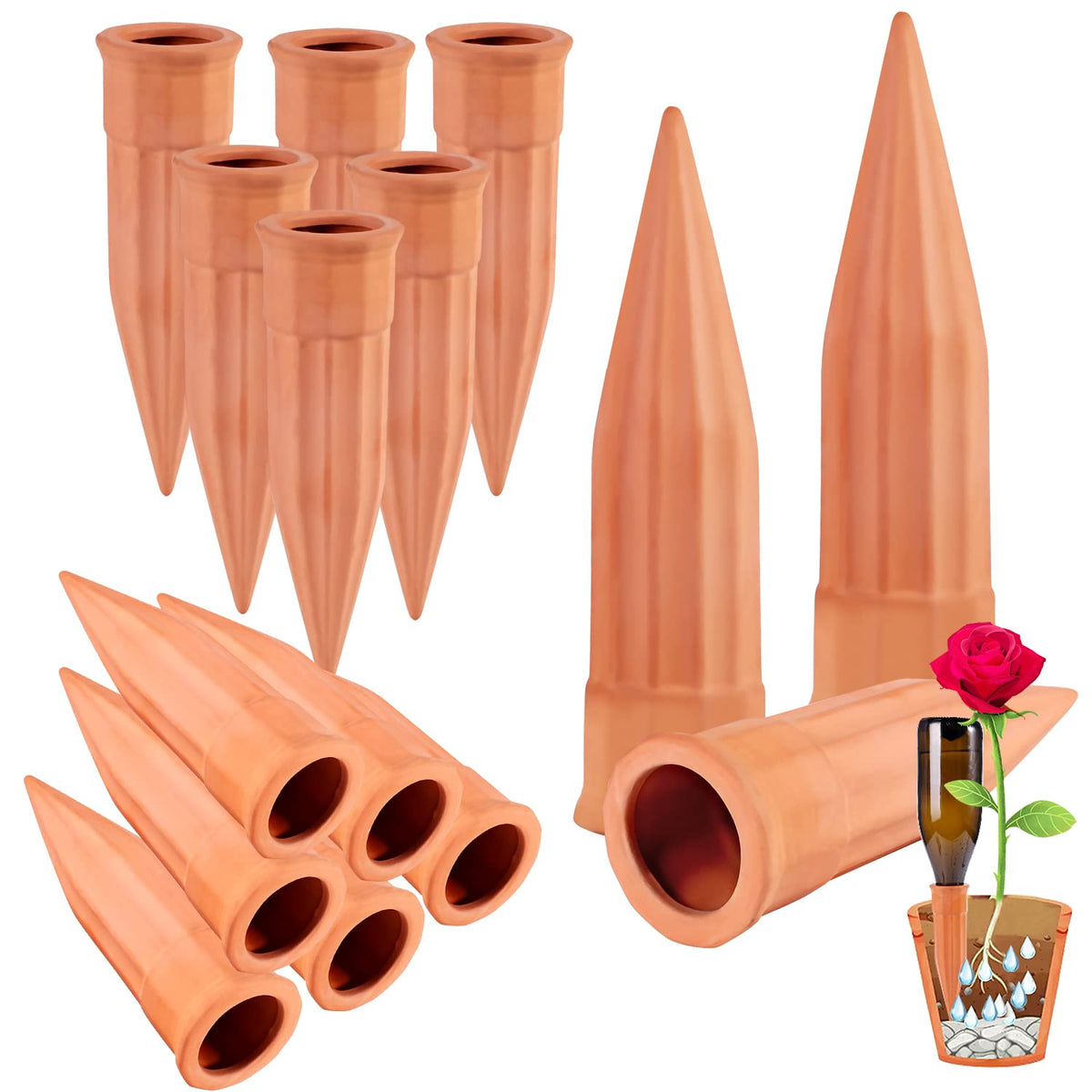 TKSCUSR terracotta watering spikes in a 15-pack for indoor and outdoor pots