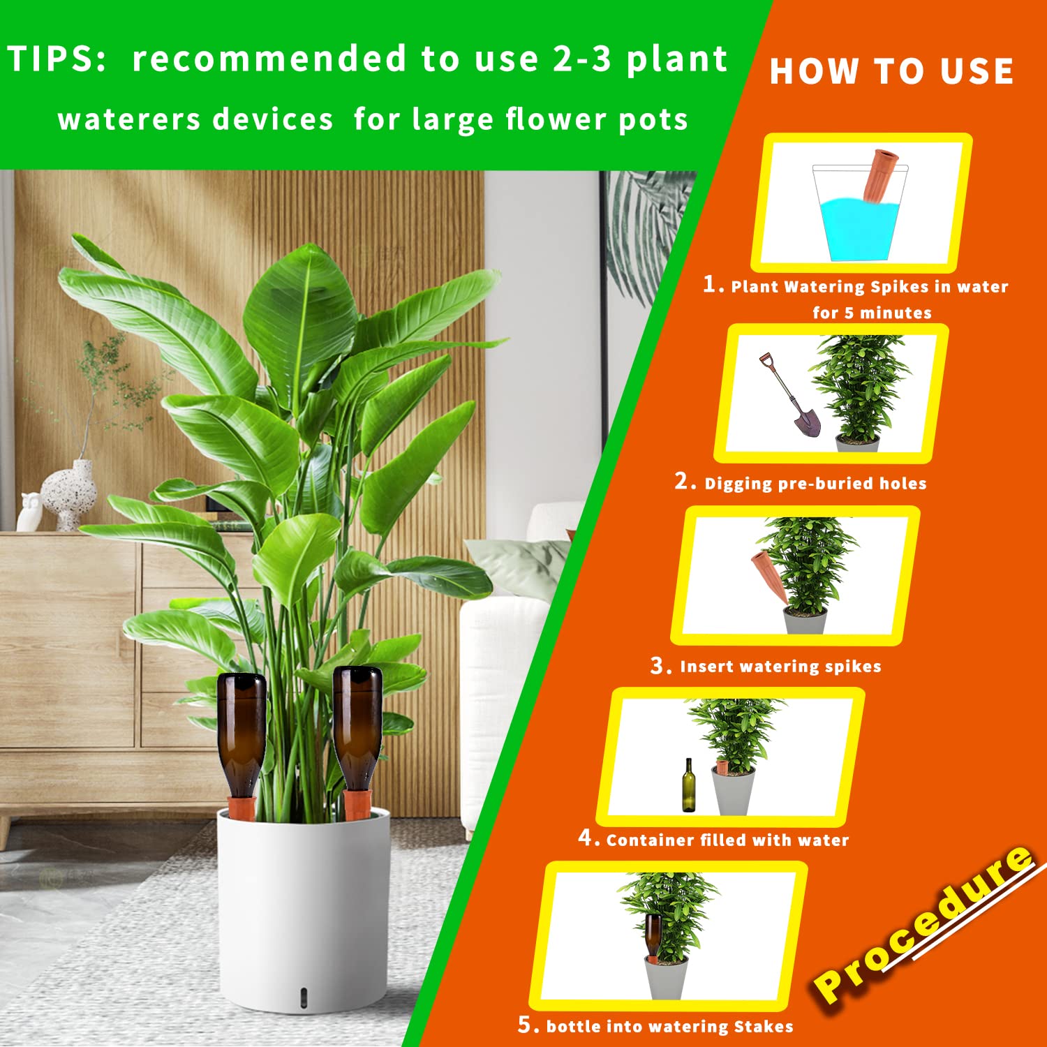 TKSCUSR travel-friendly watering spikes used on multiple pots