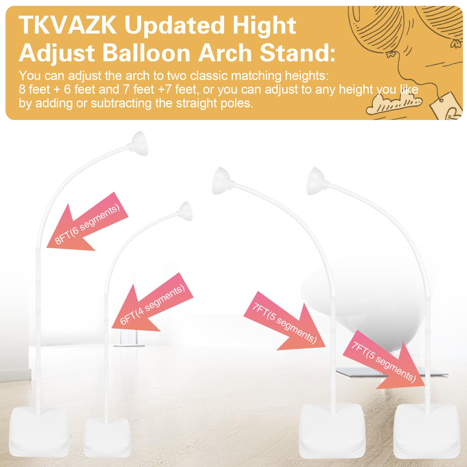 TKVAZK Balloon Arch Base Stand provides sturdy support for indoor or outdoor use.