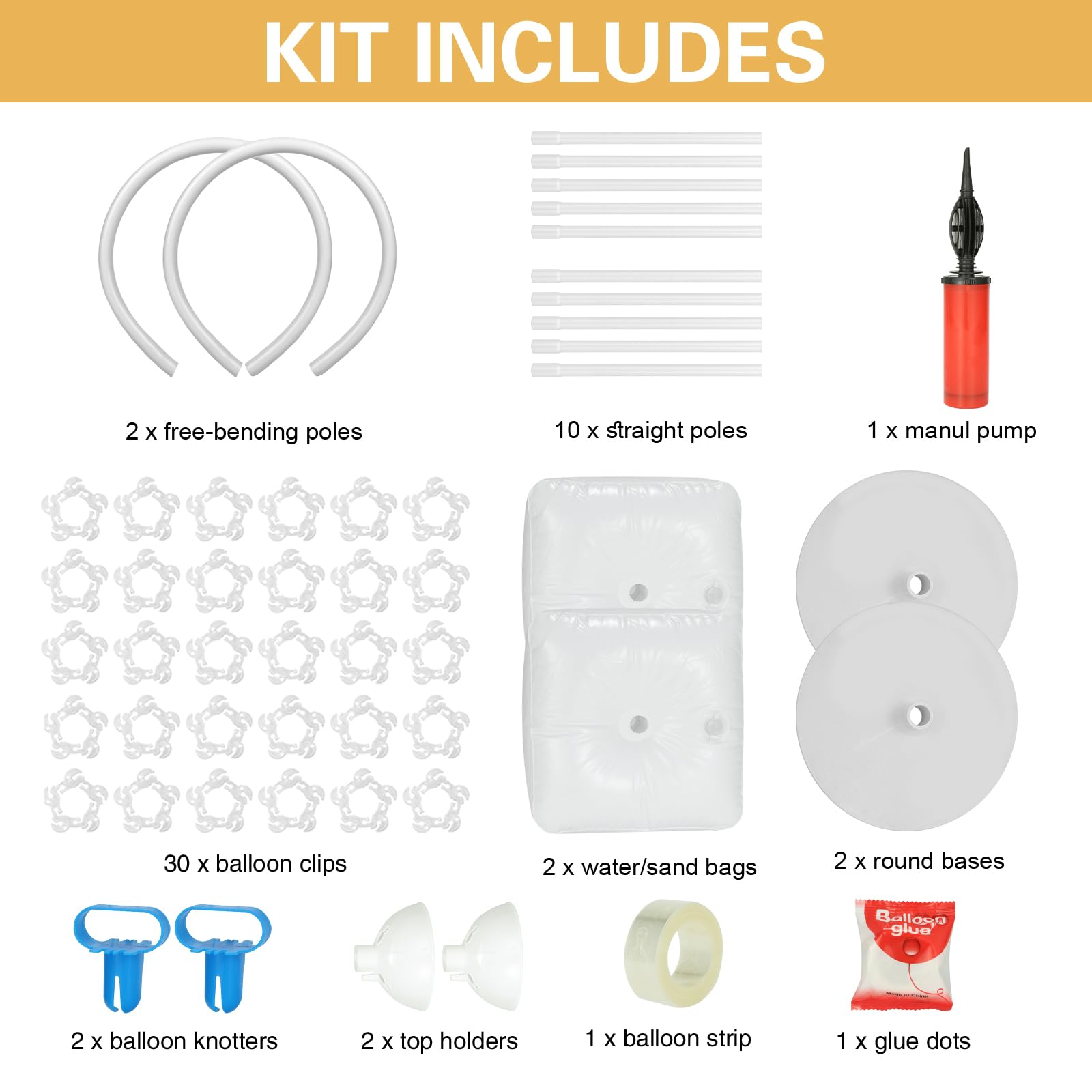 TKVAZK Balloon Arch Kit top poles adjustable for custom arch shapes.