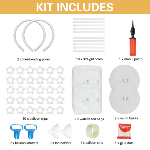 TKVAZK Balloon Arch Kit top poles adjustable for custom arch shapes.