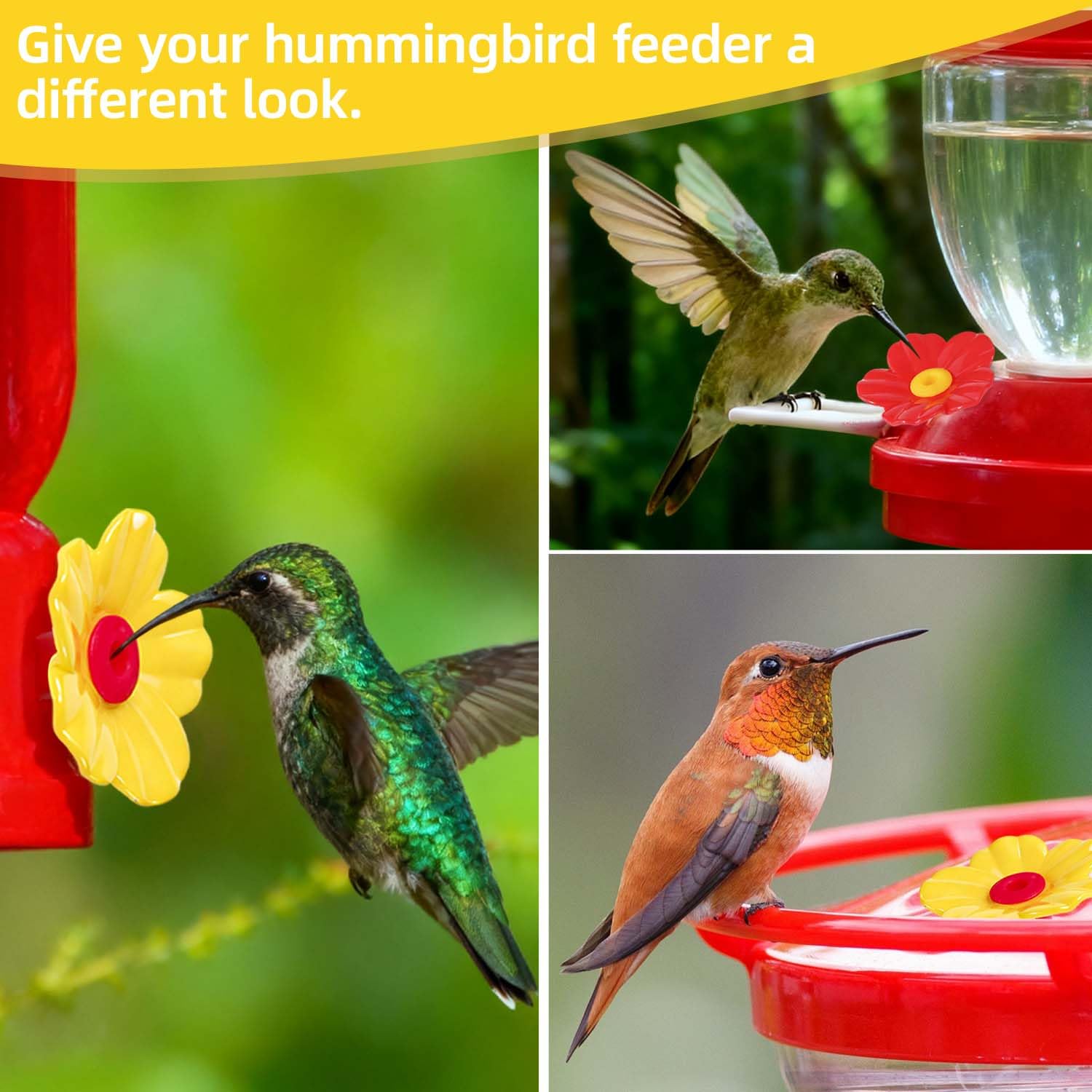 TKYPZY replacement flowers feature a narrow feeding port for delicate hummingbird beaks.