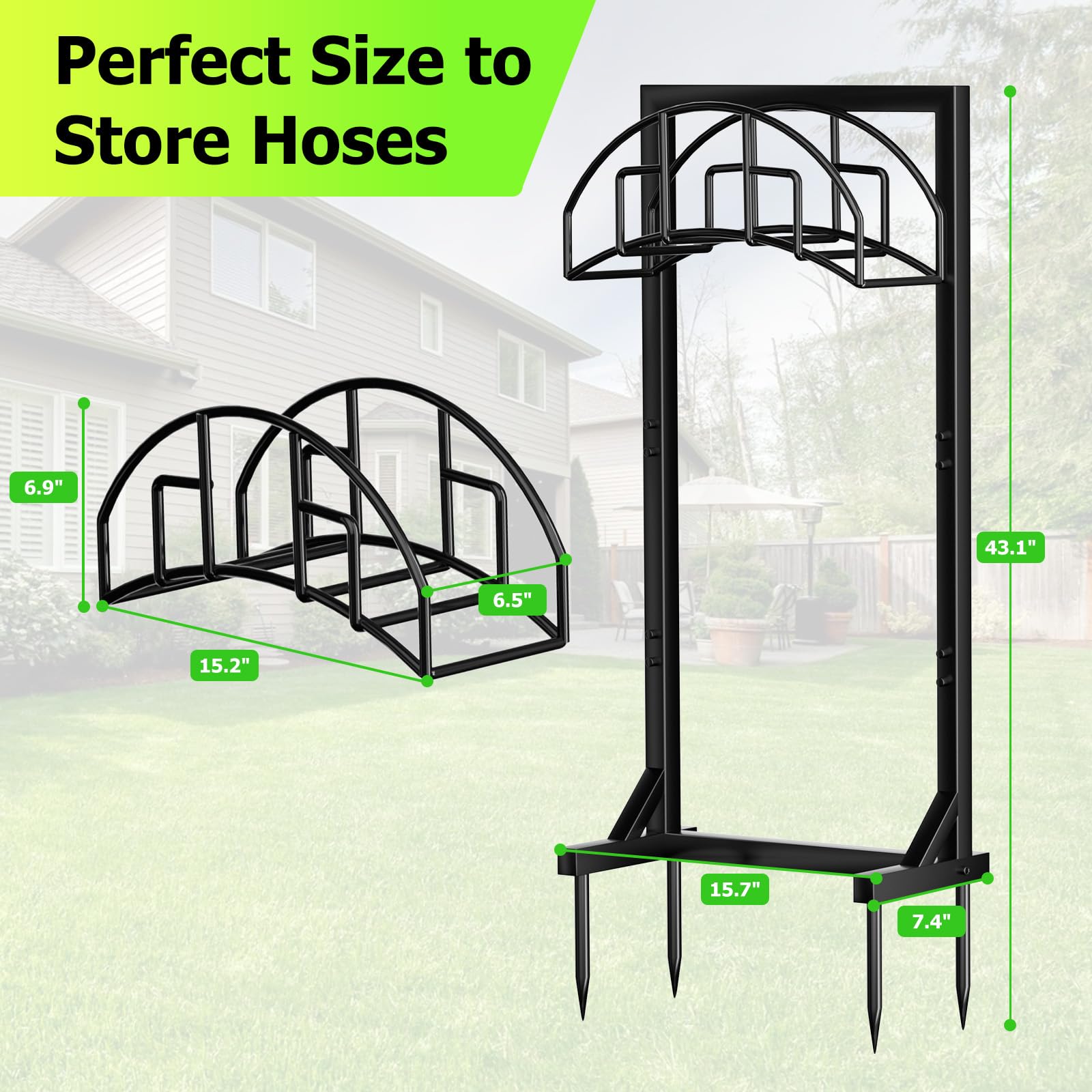 TKYHRMAS outdoor hose holder shown as freestanding without drilling.