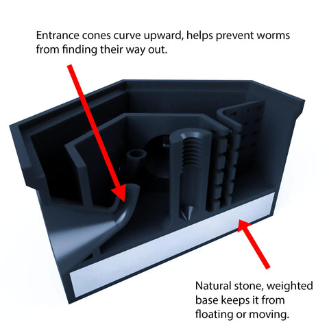 Precision bait-entry design attracts bristle worms for targeted capture.