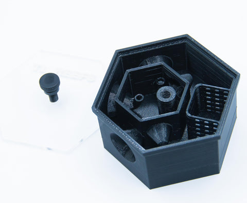 Hexagon footprint minimizes space while blending with reef decor.