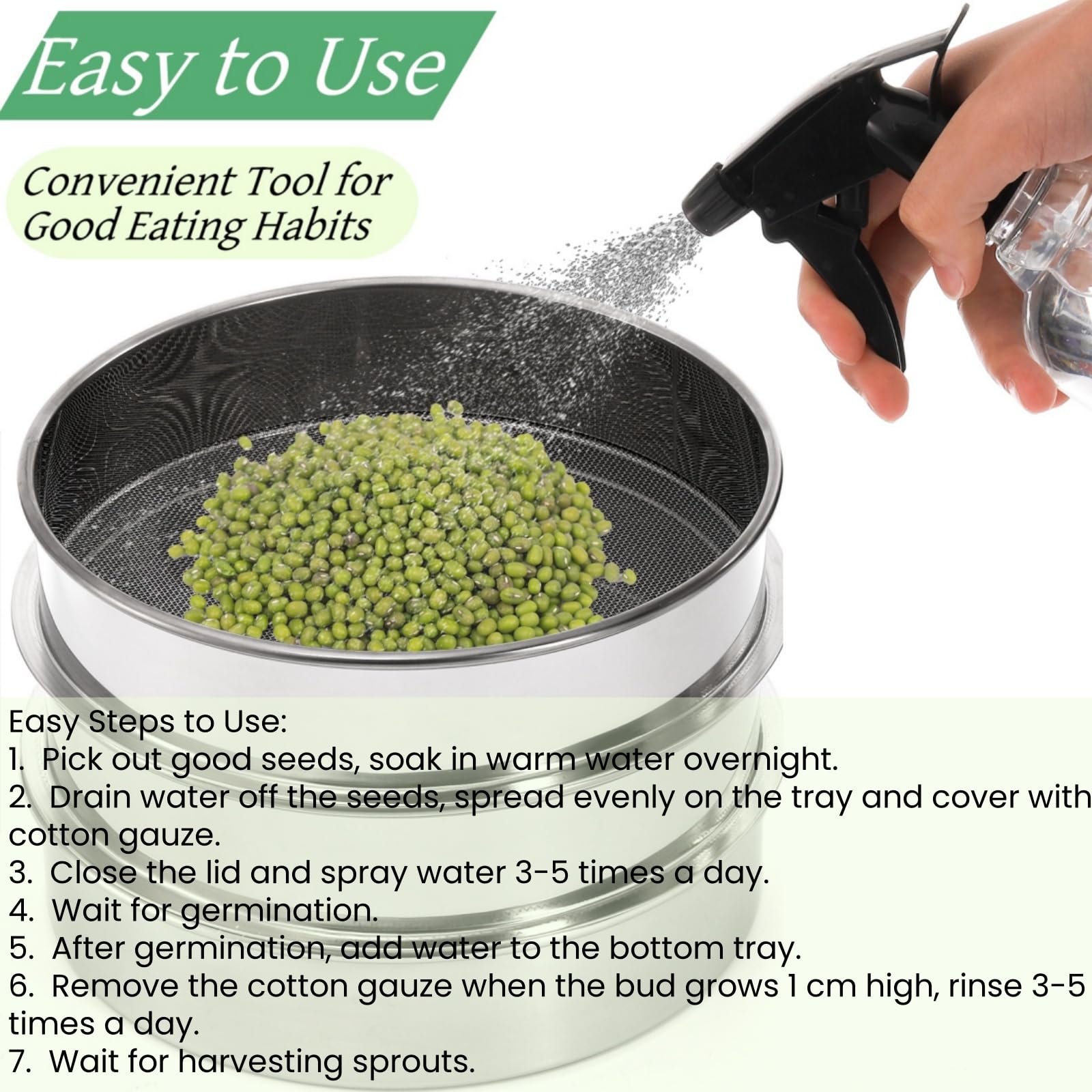 Tlence stackable seed sprouting kit shows three-tier arrangement saving counter space