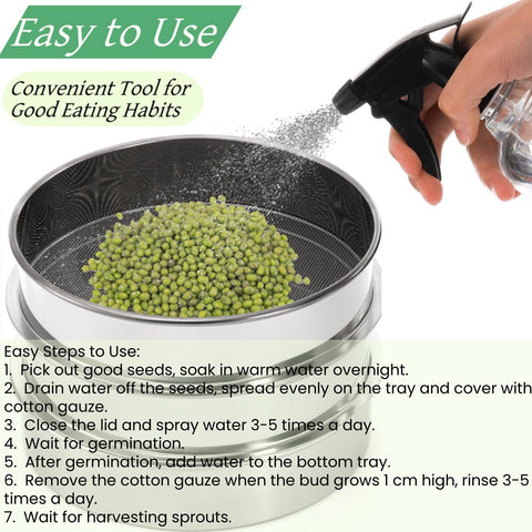 Tlence stackable seed sprouting kit shows three-tier arrangement saving counter space