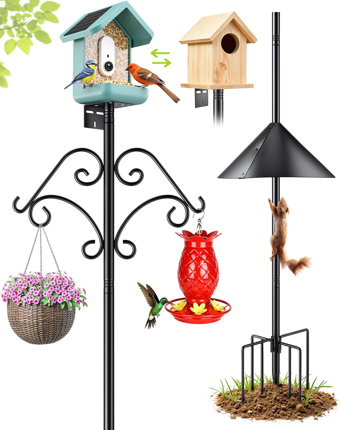TLEYTOA 92-inch pole provides stable outdoor bird feeding setup.