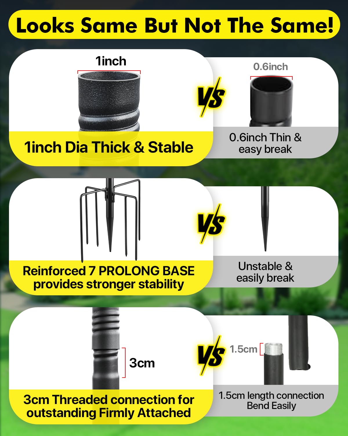TLEYTOA rust-resistant iron pole resists corrosion for year-round outdoor use.