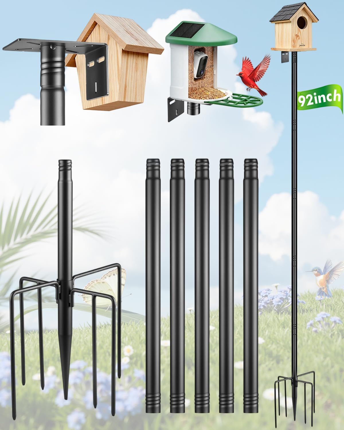 TLEYTOA smart bird feeder pole stand ready for 92 inch outdoor bird watching.