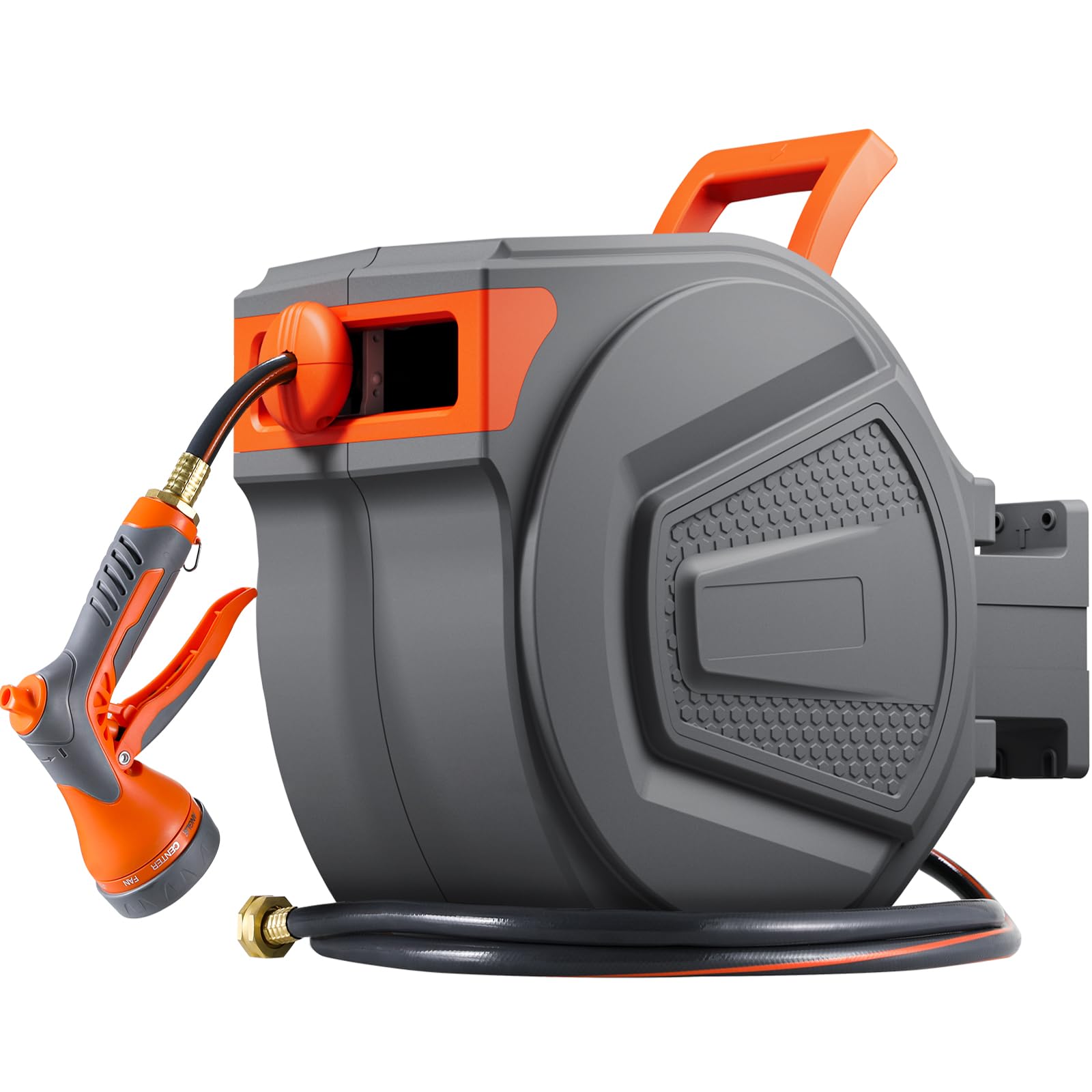 TLGREEN retractable hose reel mounted on wall for organized watering.
