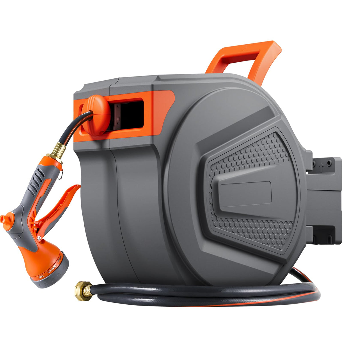 TLGREEN retractable hose reel mounted on wall for organized watering.