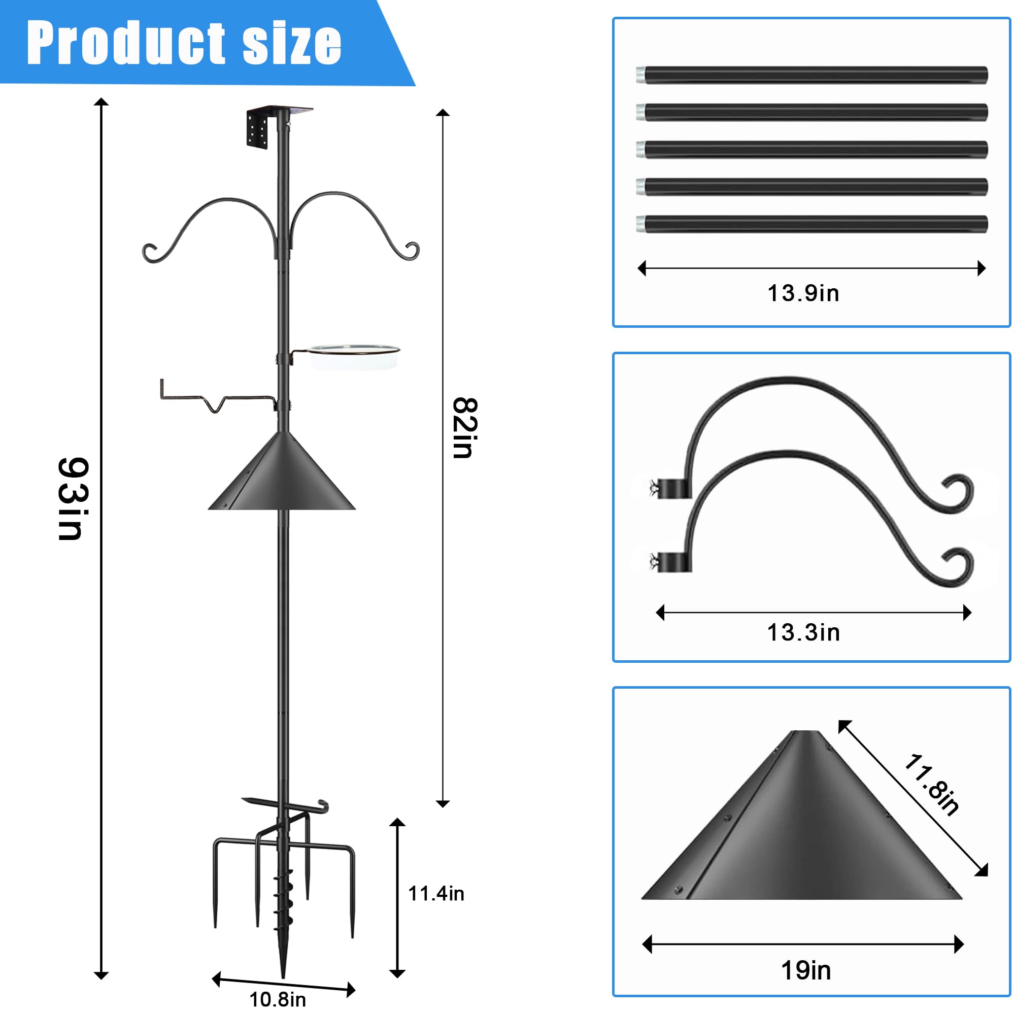 Tlsiod 93in pole with threaded segments, adjustable height for flexible setup.