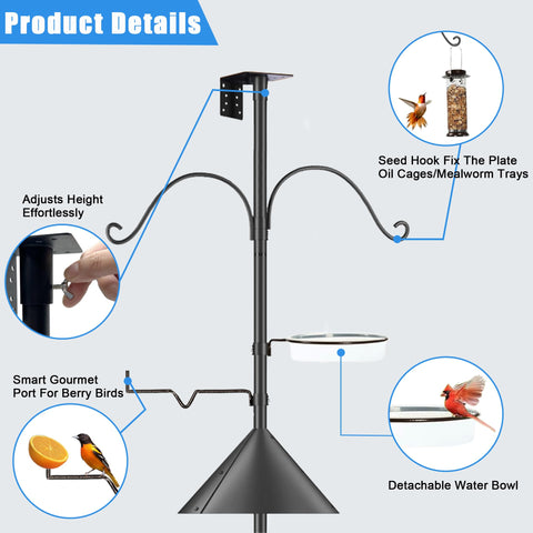 Tlsiod squirrel-proof base with five prongs keeps the stand steady.