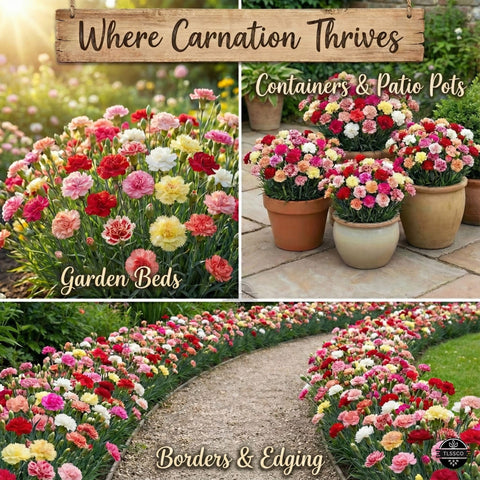 TLSSCO carnation closeup shows fringe double flowers and spicy fragrance.