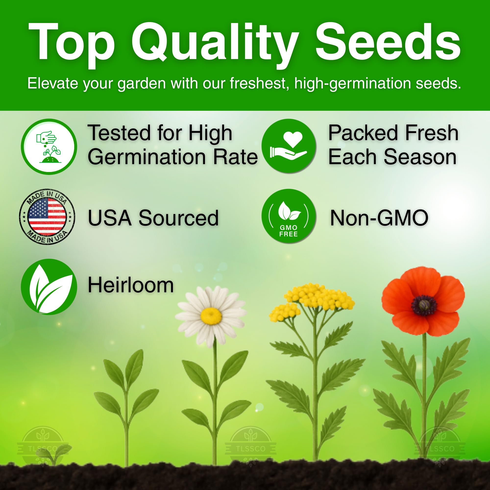 TLSSCO fresh seeds for garden germination and quick blooms.