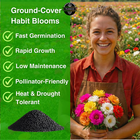 TLSSCO ground-cover seeds forming a dense, colorful mat in a border