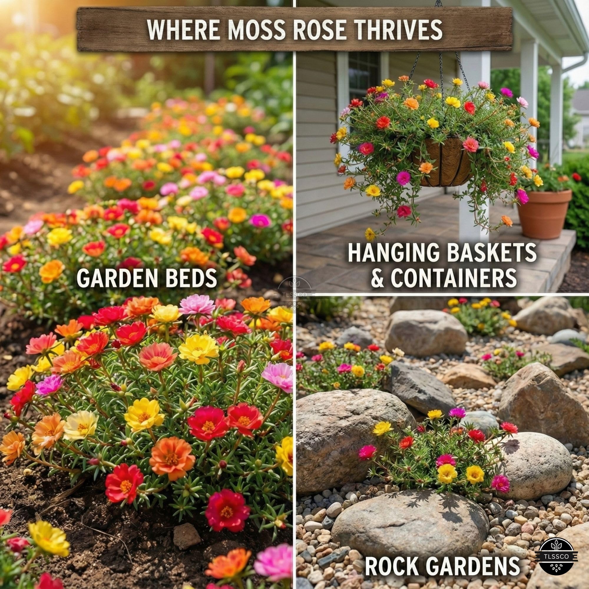 TLSSCO Portulaca grandiflora blooms displaying bright garden color