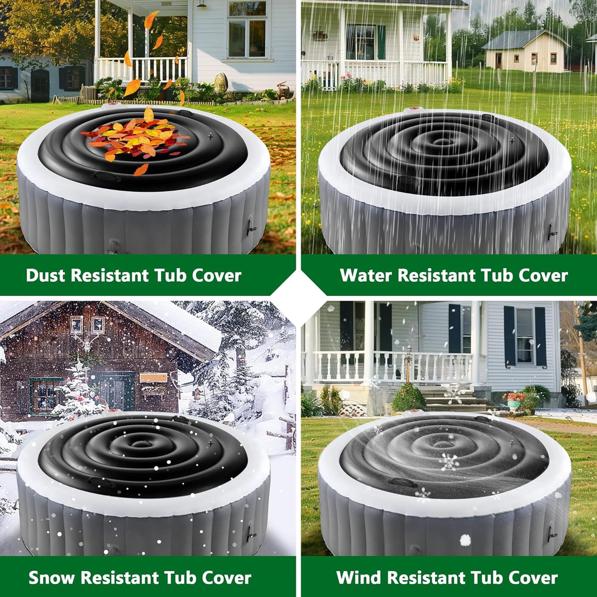 Tlswshsy inflatable hot tub cover in black material stays flexible and easy to store.