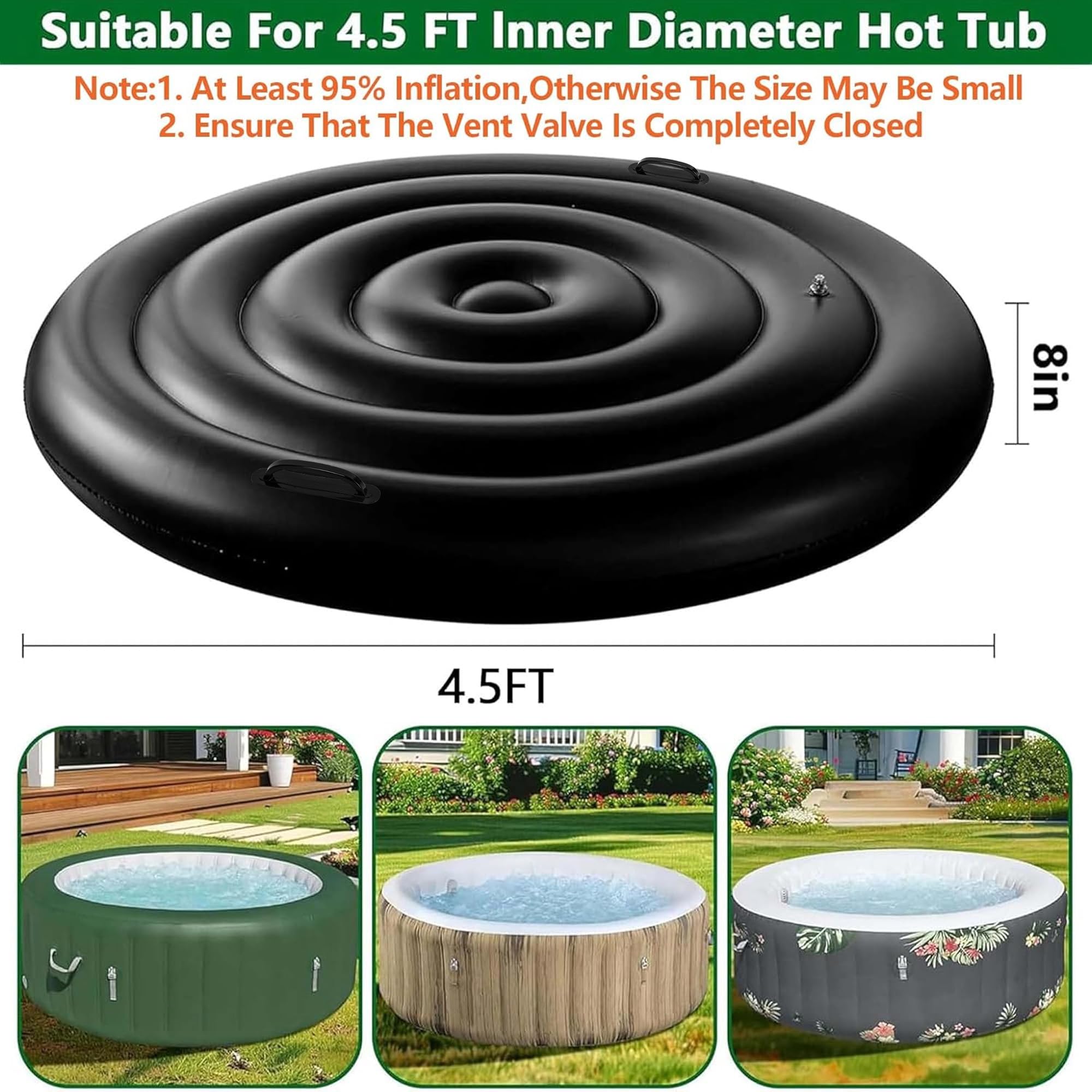 Tlswshsy round hot tub cover in black keeps debris out and water warmer longer.