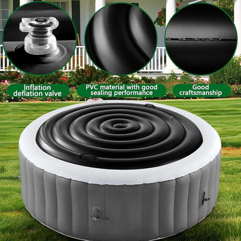 Tlswshsy round hot tub protective cover shields against rain and overflow outdoors.