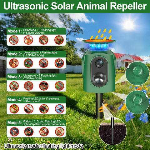 TLXLT Ultrasonic technology modes help reduce pest activity in gardens.