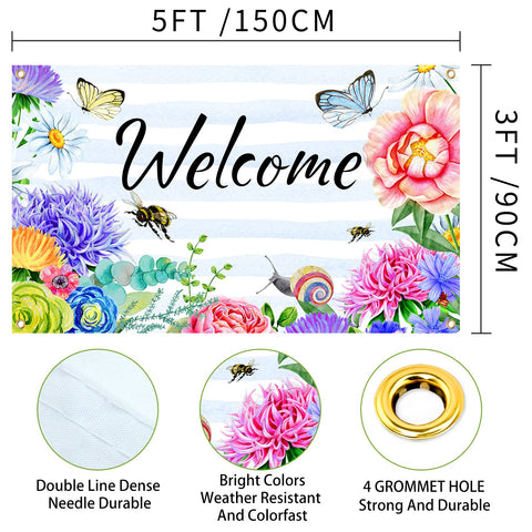 TMDEX flag close-up shows blossoms and butterflies, highlighting vibrant color and detail.