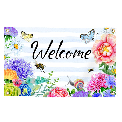 TMDEX Welcome Spring Flag with flowers and butterflies, boosts outdoor curb appeal.