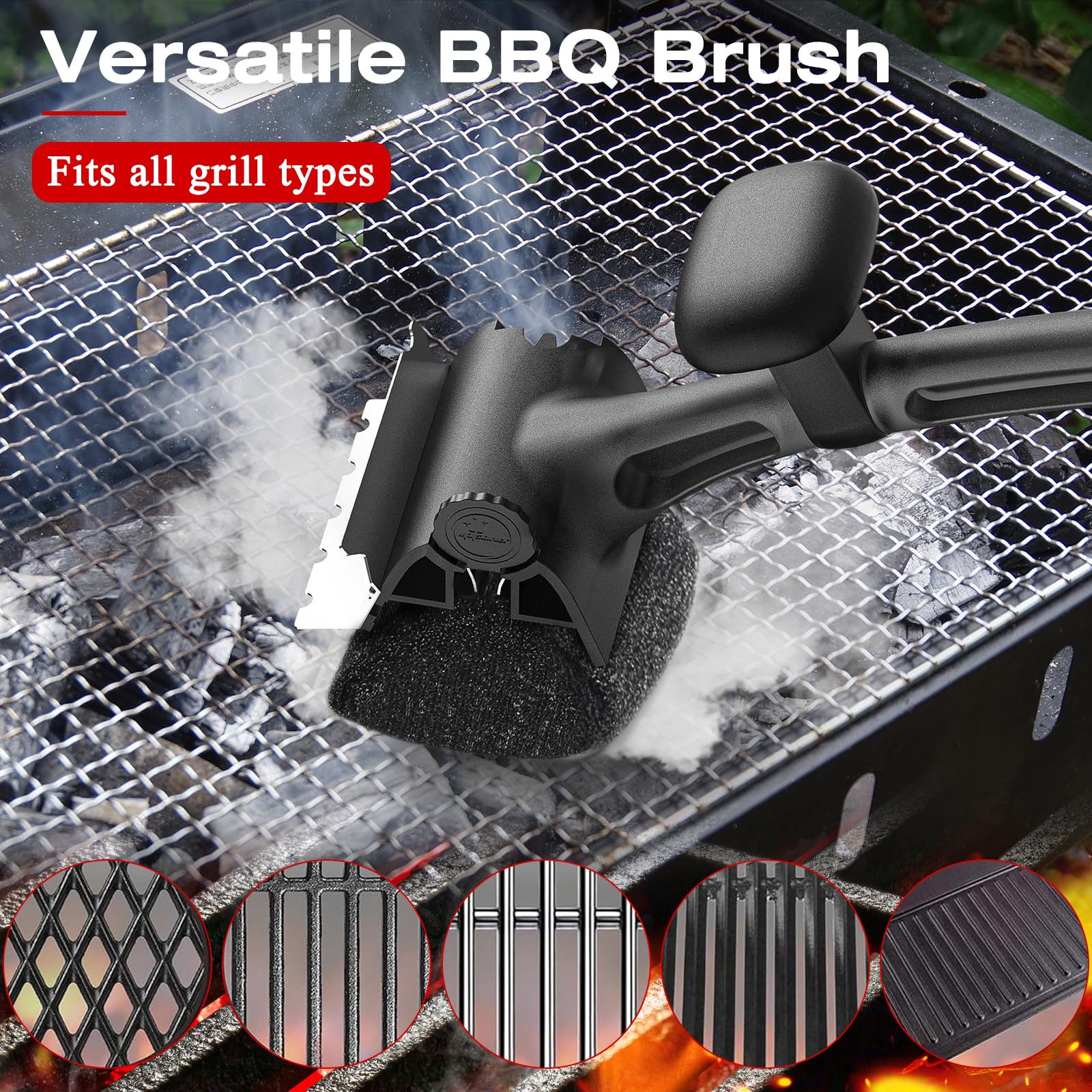 TMEDW grill brush compatible with gas, charcoal, and porcelain grills