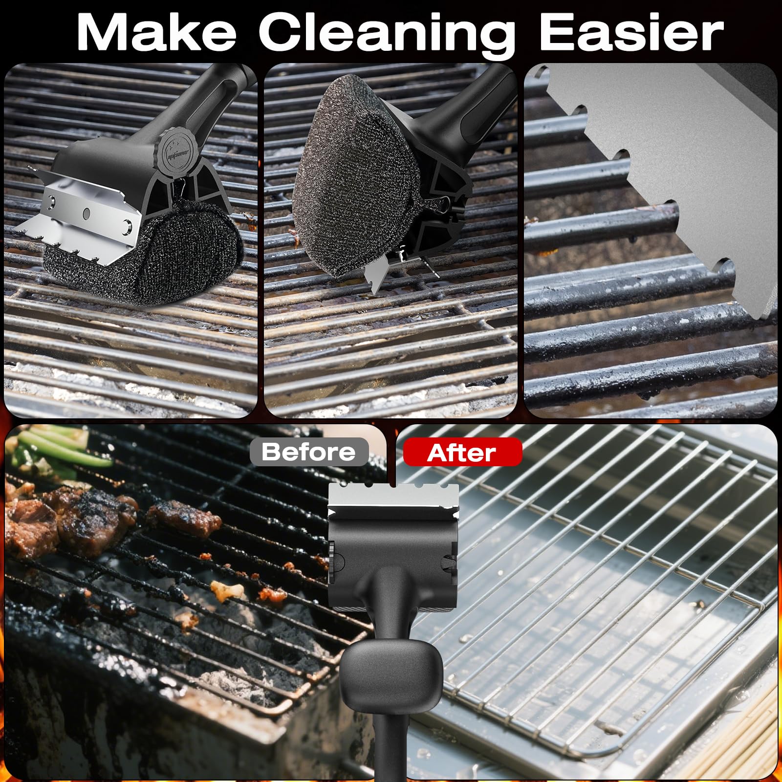 TMEDW grill brush ergonomic long handle reduces burns during cleaning