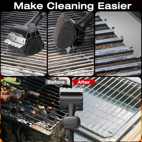 TMEDW grill brush ergonomic long handle reduces burns during cleaning