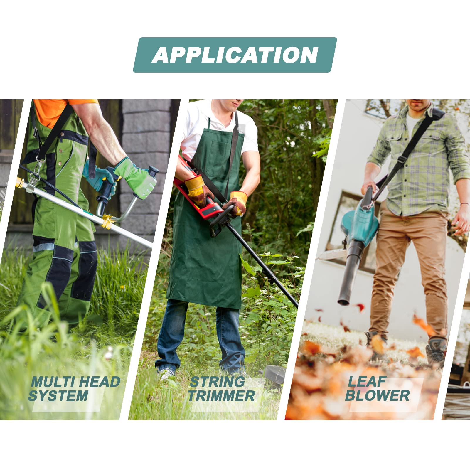 TMFsode strap in use with leaf blower and trimmer setups for comfort