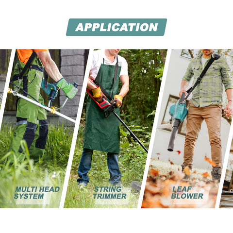 TMFsode strap in use with leaf blower and trimmer setups for comfort