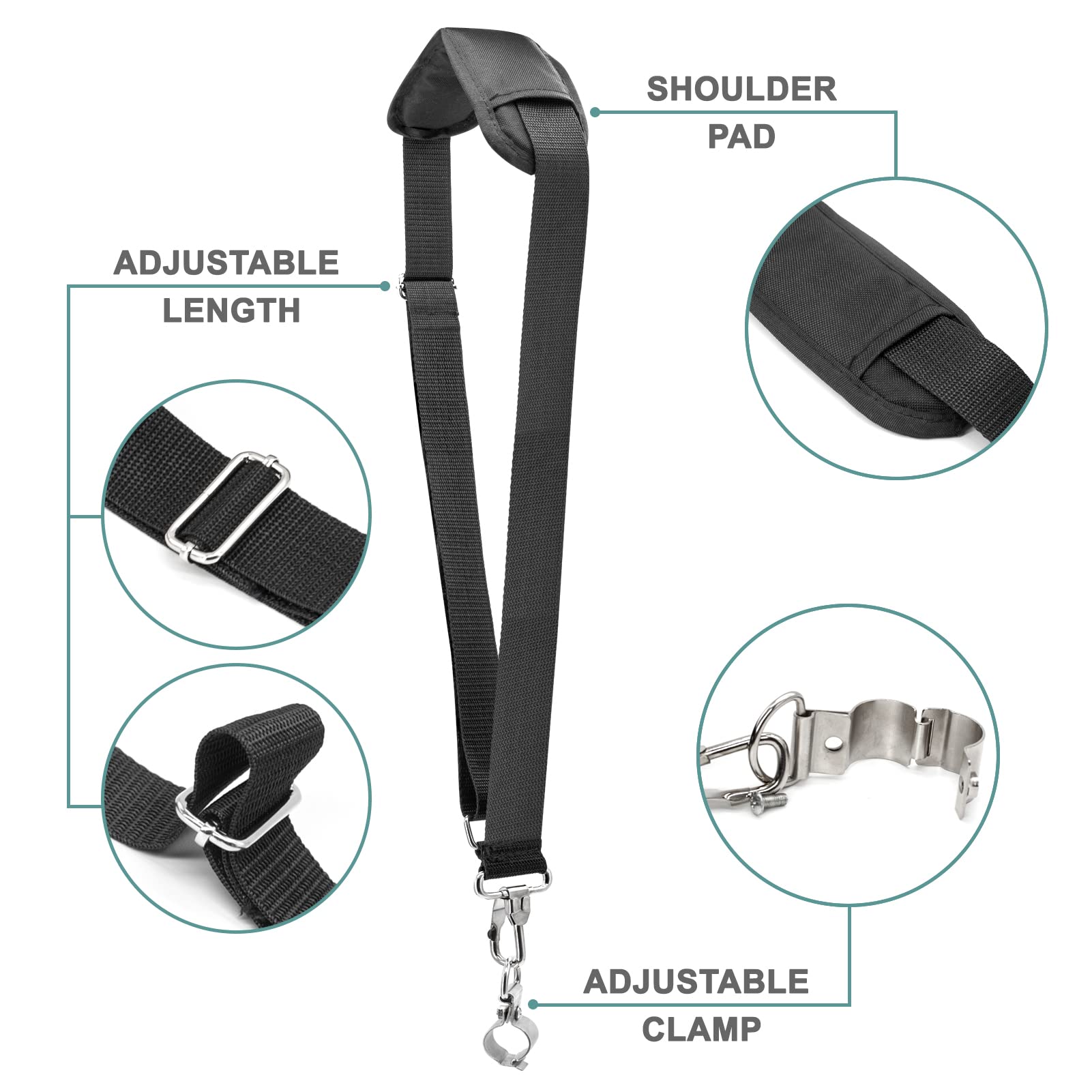 TMFsode strap worn on the shoulder demonstrating ergonomic support during extended trimming