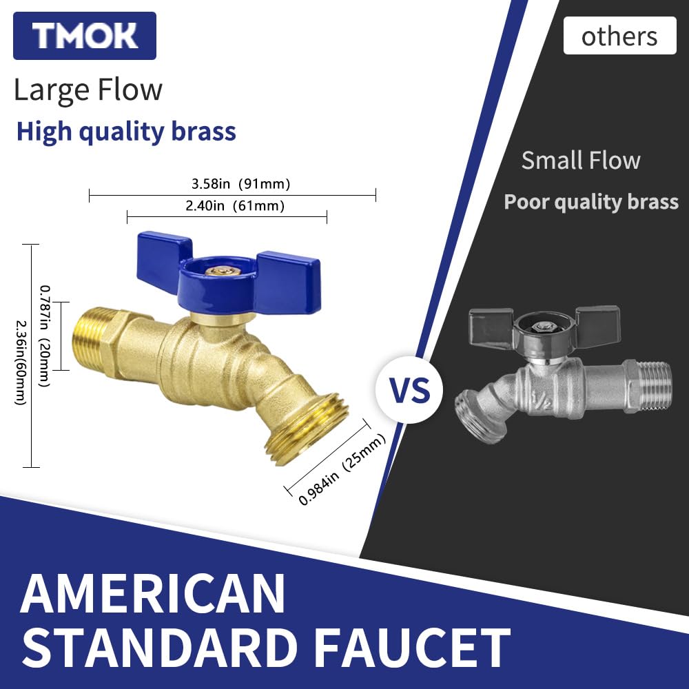TMOK brass faucet with teflon tape and washers for leak-free setup.