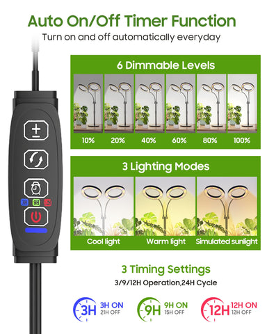 Tmsluody Grow Light gooseneck 360° rotation focuses light on multiple plants