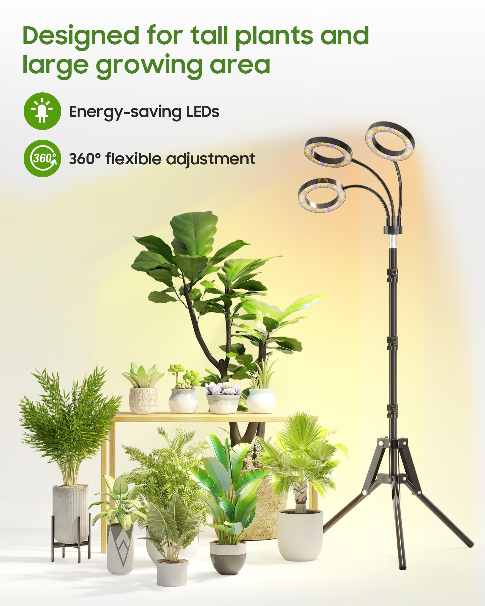 Tmsluody grow light on adjustable tripod stand for precise positioning.