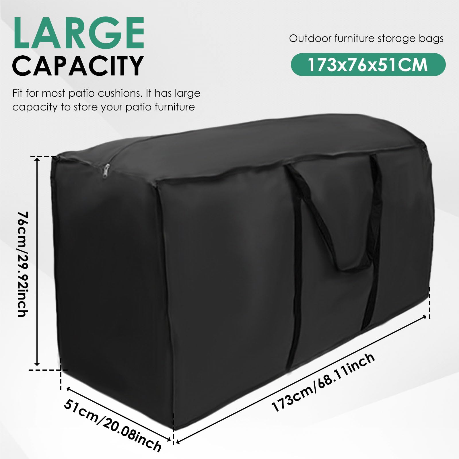 TMWEFUSC weatherproof storage bag keeps outdoor cushions dry and ready.