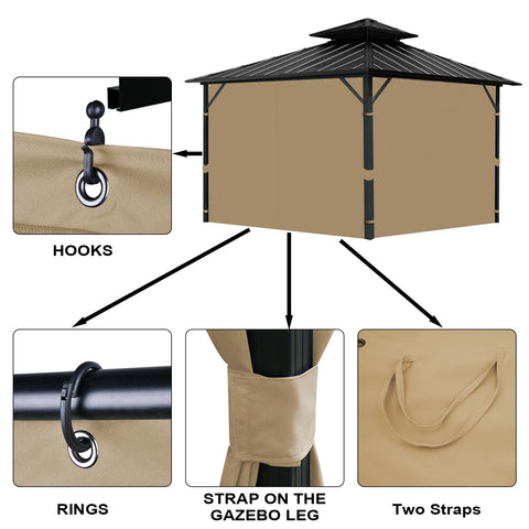 Tngan easy installation gazebo curtains hanging with hooks and straps