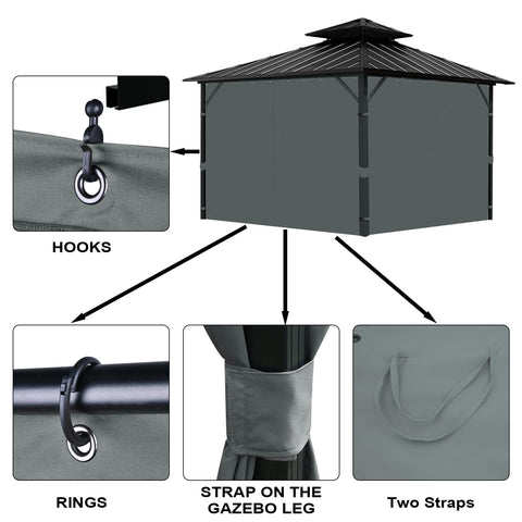 Tngan four-panel set includes hooks, rings, and installation instructions.