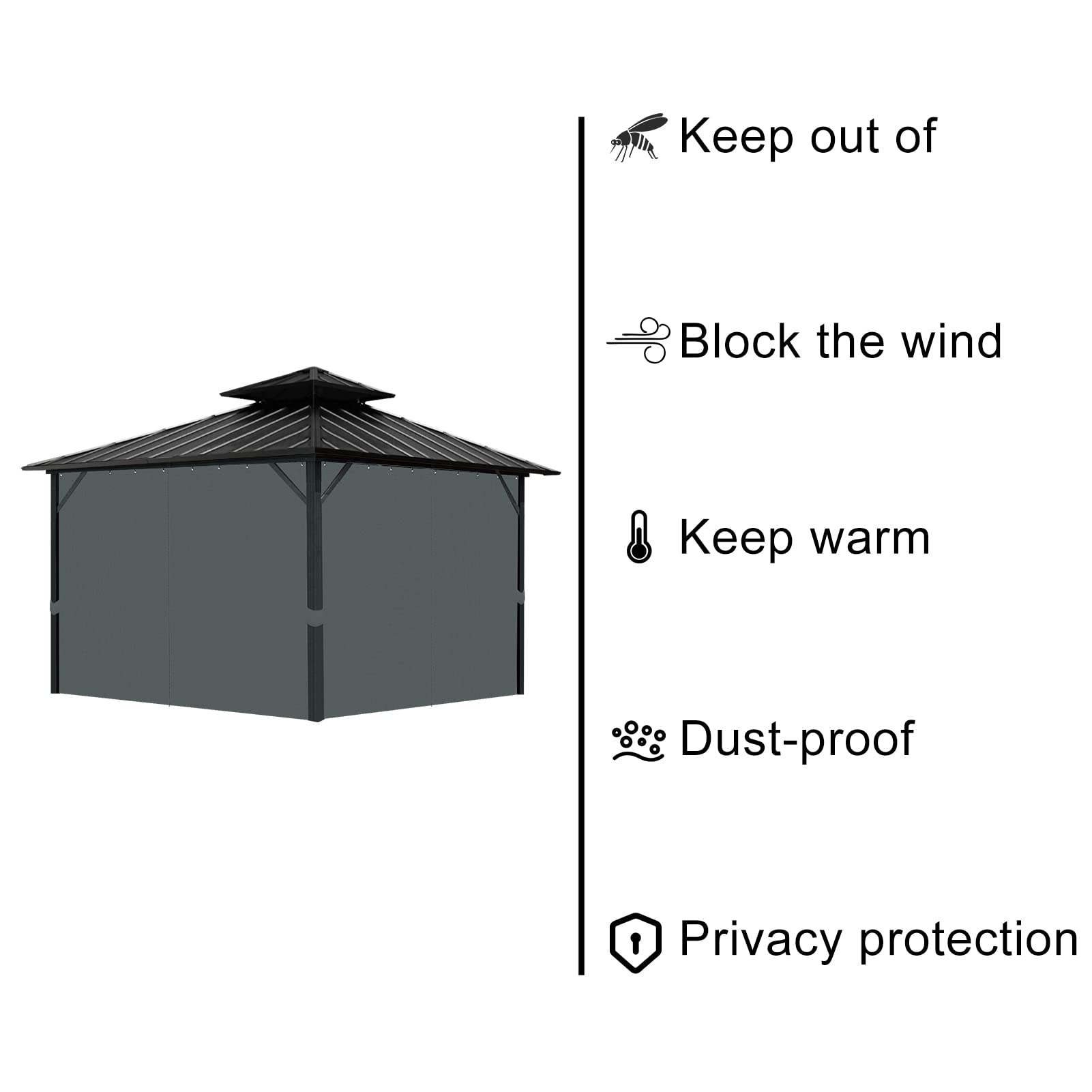 Tngan privacy curtains protect outdoor furniture from sun while maintaining view.