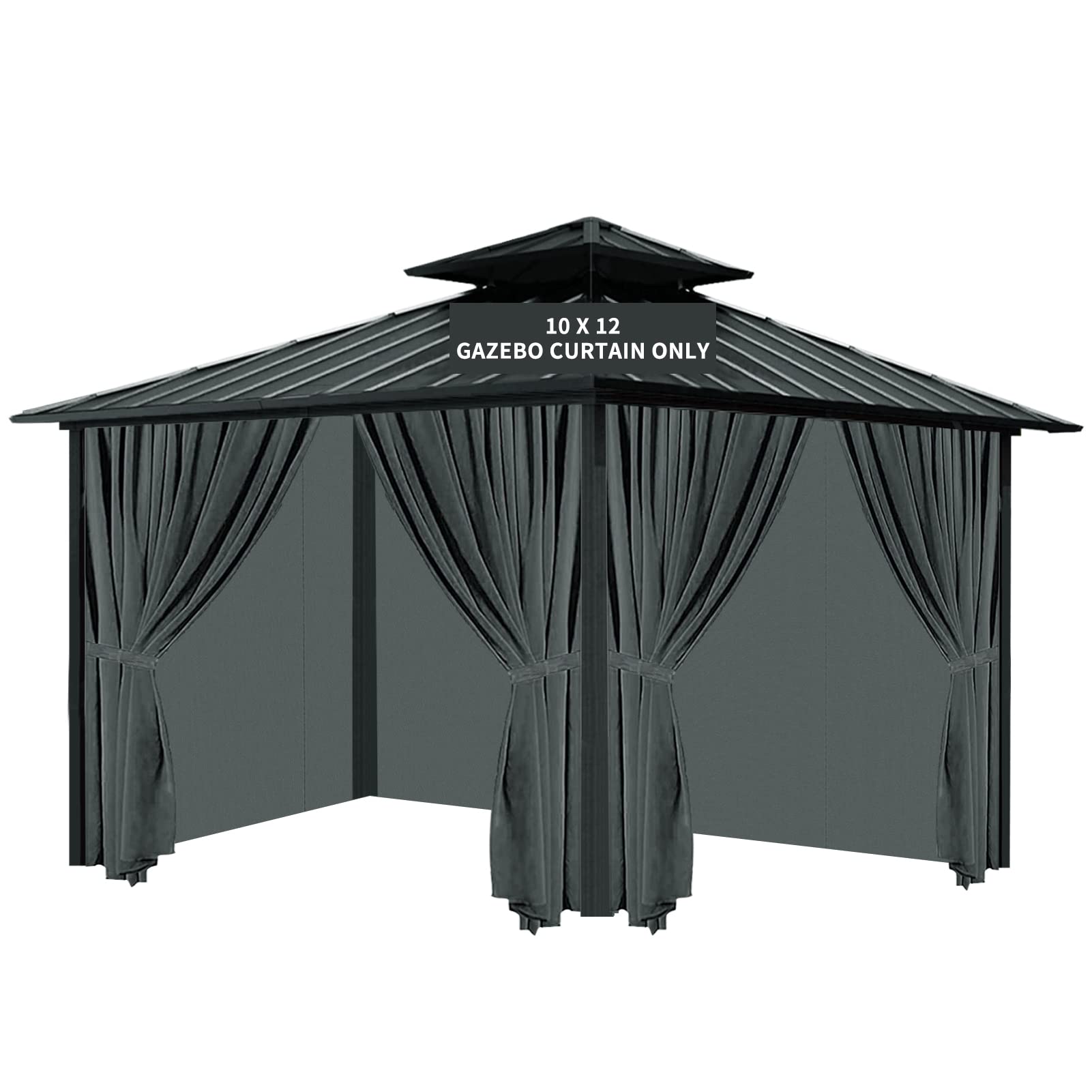 Tngan four-panel grey gazebo privacy curtain fits 10x12 gazebos for outdoor privacy.