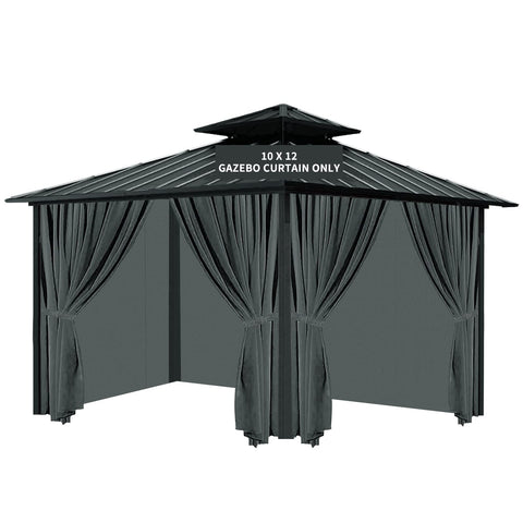 Tngan four-panel grey gazebo privacy curtain fits 10x12 gazebos for outdoor privacy.