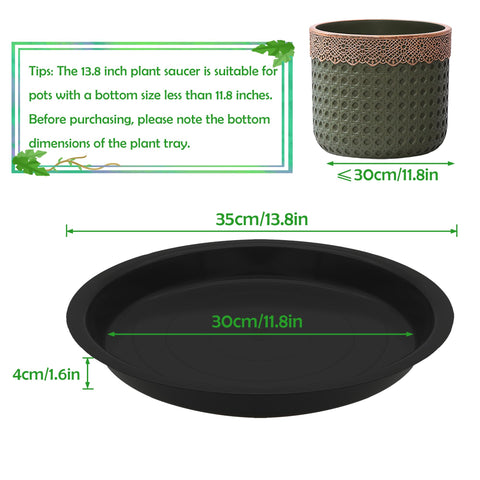 TNTIWQ 14-inch round saucer shows drainage depth for excess water.