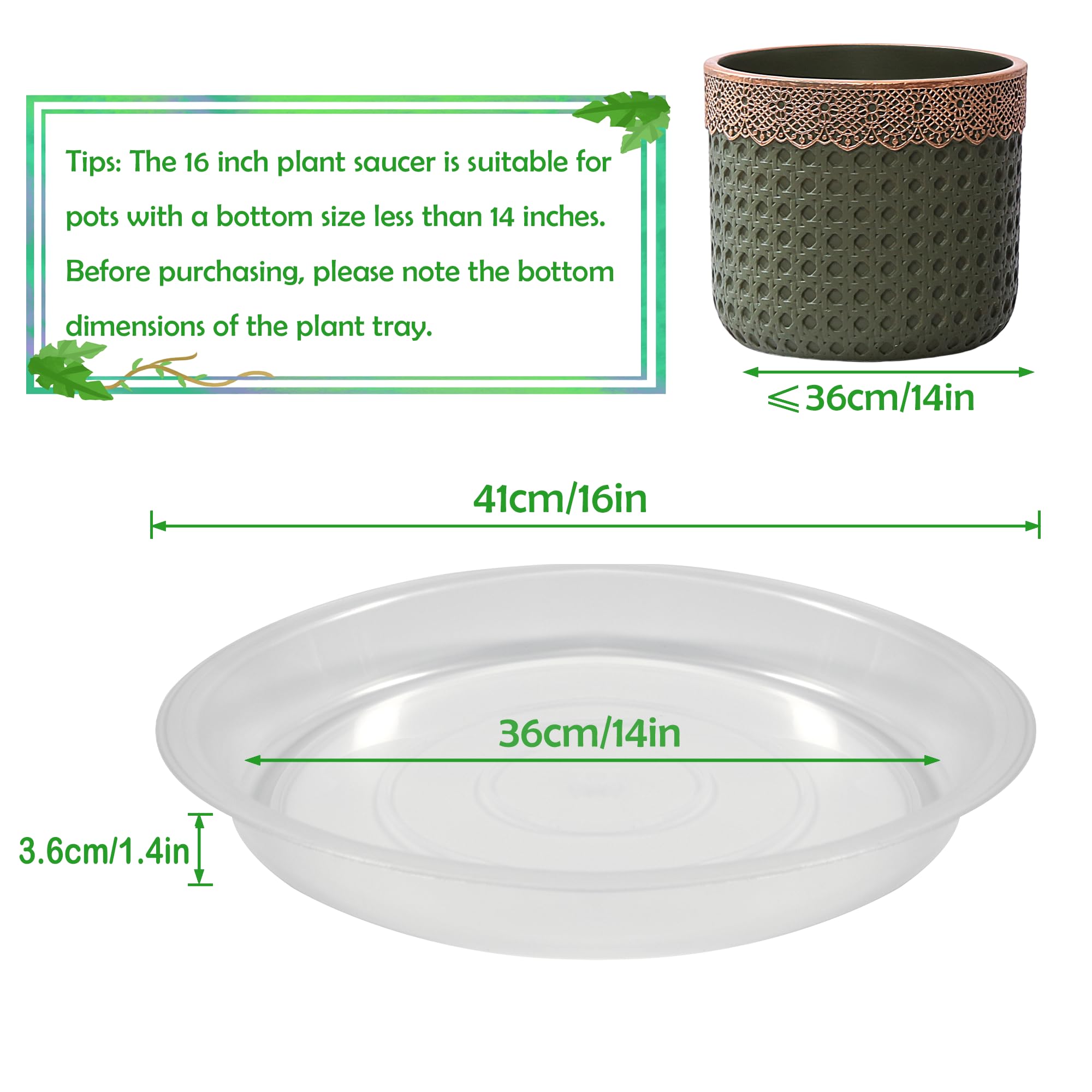 TNTIWQ 16-inch round plant saucer edge closeup shows thickened durable plastic.